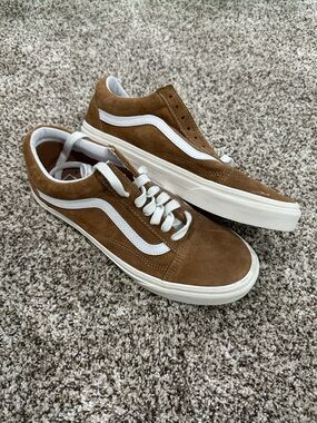 Vans Brown Suede Old Skool Sneakers with White Stripe